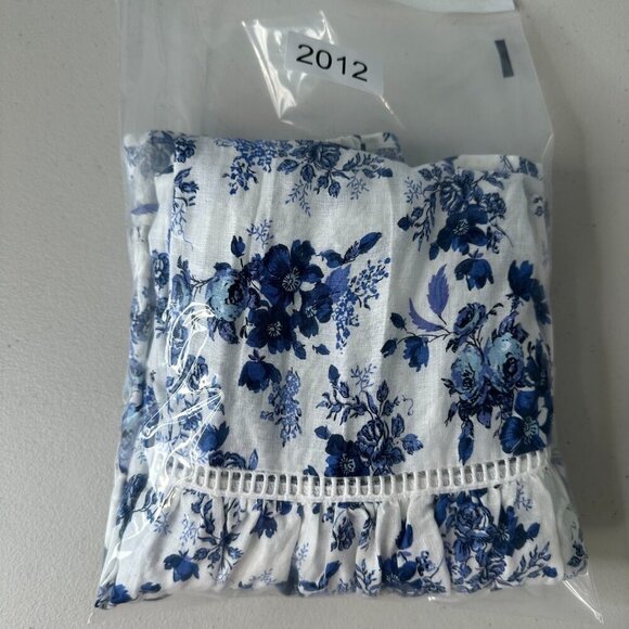 Cupcakes and Cashmere Tiered Midi Skirt White Blue Floral Cottagecore Large - Picture 2 of 11